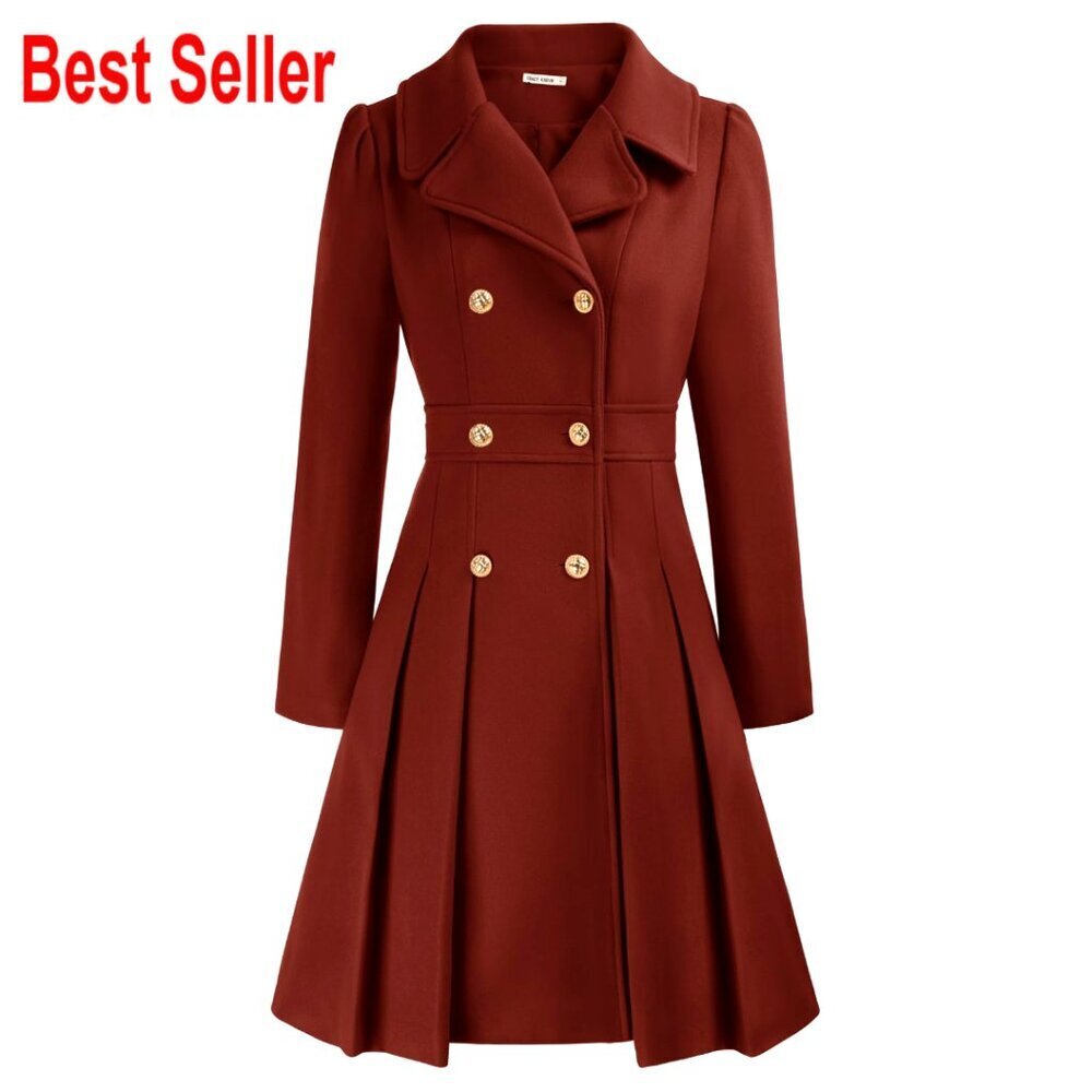 Classic Trench Coat Double Breasted Notch Lapel A-Line Pea Coat Elegant